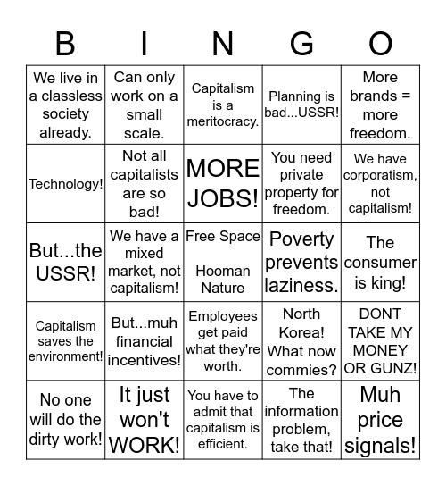 Anti-Socialist/Communist/Anarchist Bingo Card