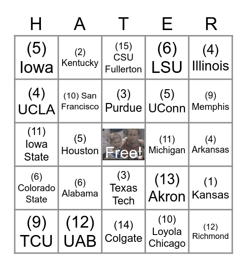 March Madness Hater's Ball Bingo Card