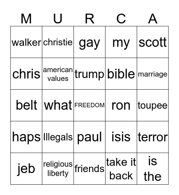 2016 Republican Debate Bingo Card