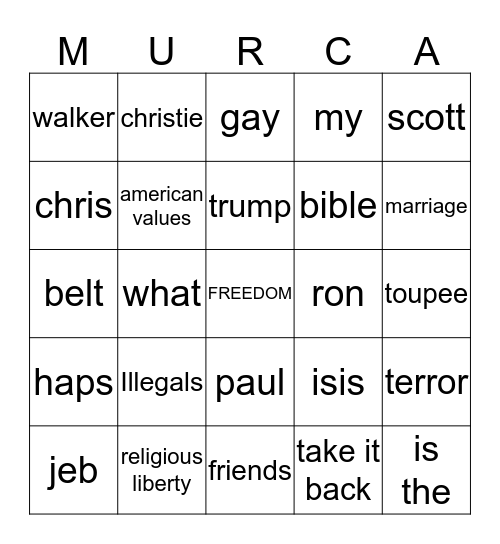 2016 Republican Debate Bingo Card