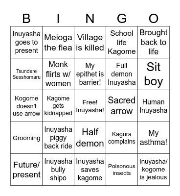 Inuyasha bingo Card