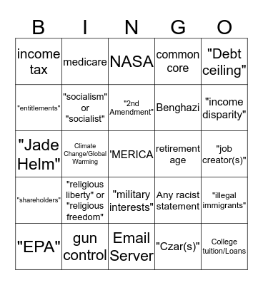 GOP debate BINGO CARD 2 Bingo Card