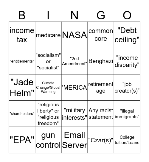 GOP debate BINGO CARD 2 Bingo Card