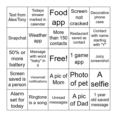 Whats in your phone?? Bingo Card