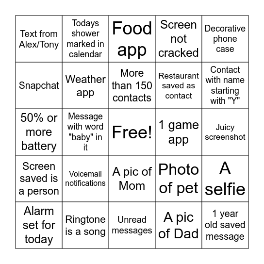 Whats in your phone?? Bingo Card