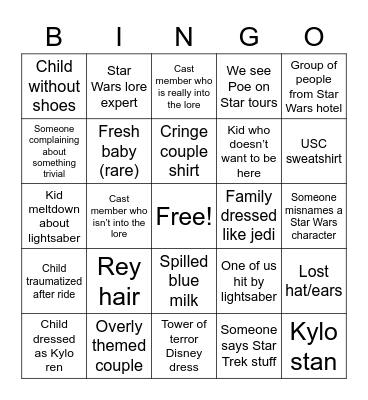 Hollywood studios Bingo Card