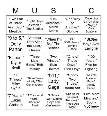 Numbers Bingo Card