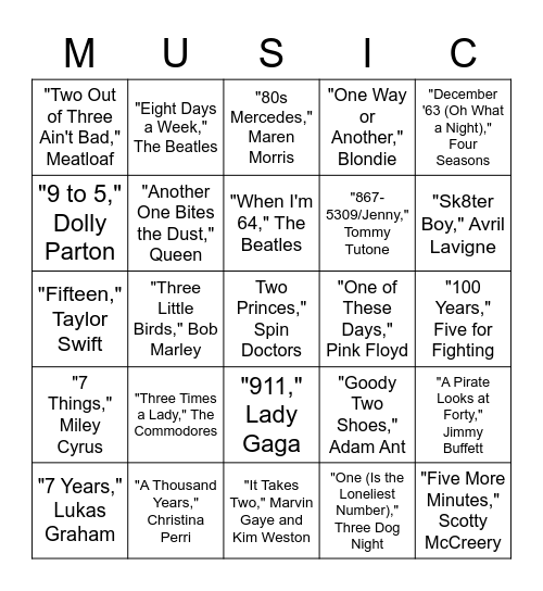 Numbers Bingo Card