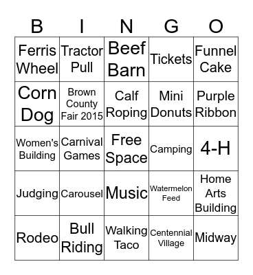 Brown County Fair Bingo Card