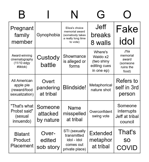 Survivor 42 Bingo Card