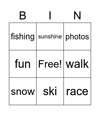 Sports Bingo Card