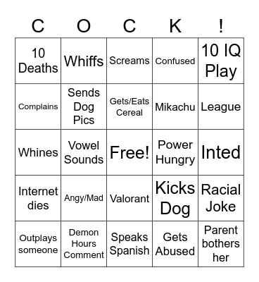 Mikel's bingo Board Bingo Card