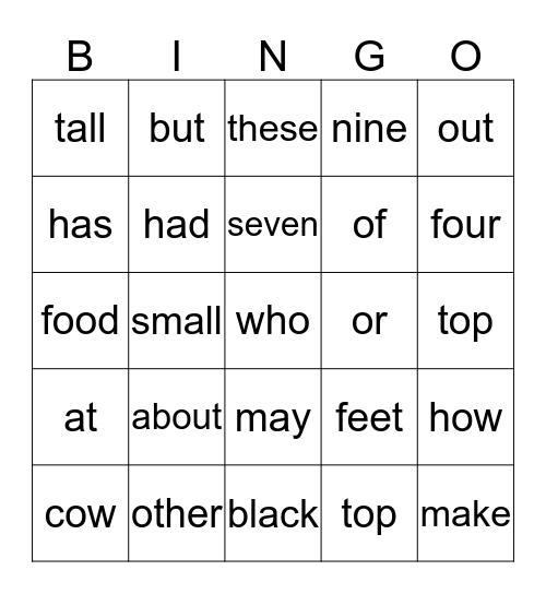 Sight Words II (gold) Bingo Card