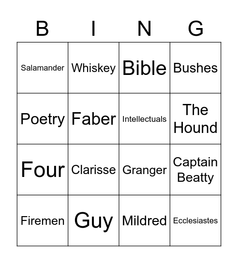 Fahrenheit 451 Book Review!!! Bingo Card