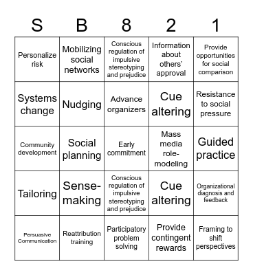 Change Methods Bingo Card