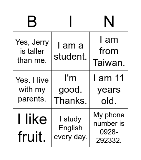 Untitled Bingo Card