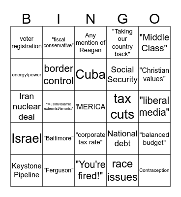 GOP debate BINGO CARD 3 Bingo Card