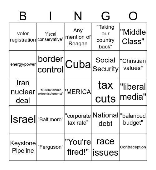 GOP debate BINGO CARD 3 Bingo Card