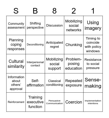Change Methods Bingo Card