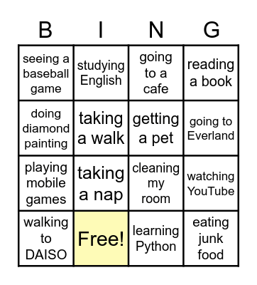 G3 Lesson 1: Intentions Bingo Card