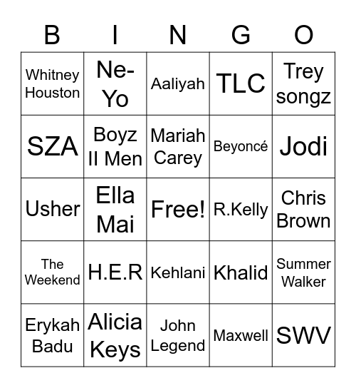 R&B Bingo Card