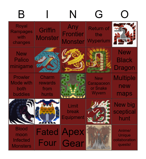 Monster hunter Rise Sunbreak  Bingo Card