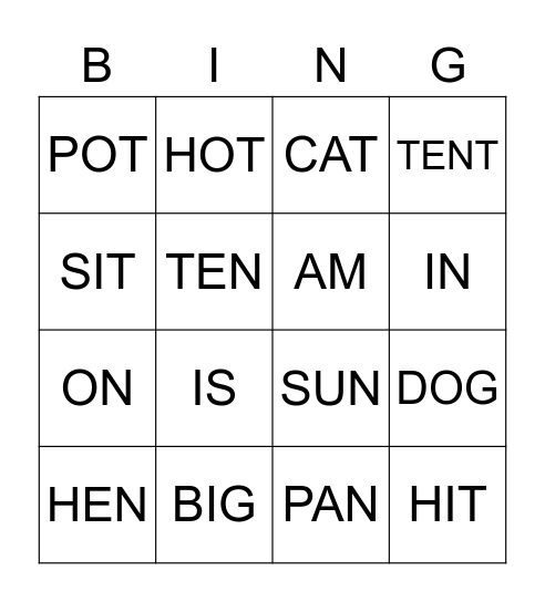 Jolly Phonics Group 1-3 Bingo Card