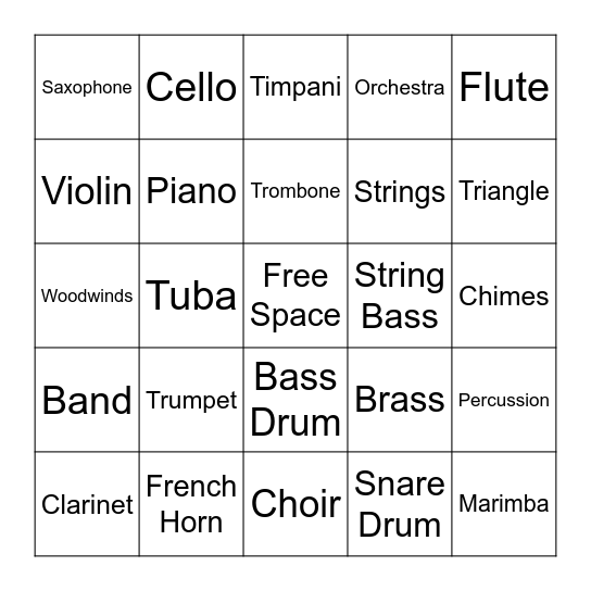 Instruments Bingo Card