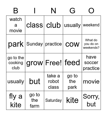 What Do You Do on Weekends? Bingo Card