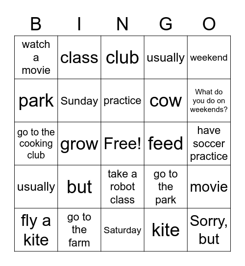 What Do You Do on Weekends? Bingo Card