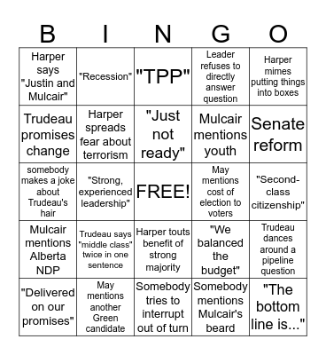MacLean's Debate Bingo Card