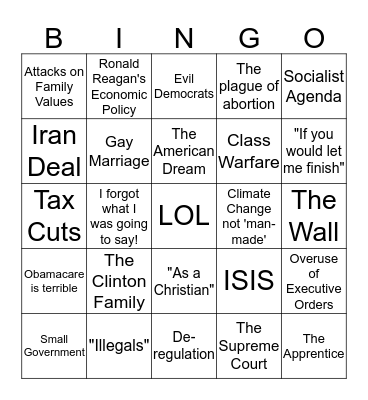 GOP Debate Bingo Card