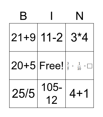 Math Bingo Card