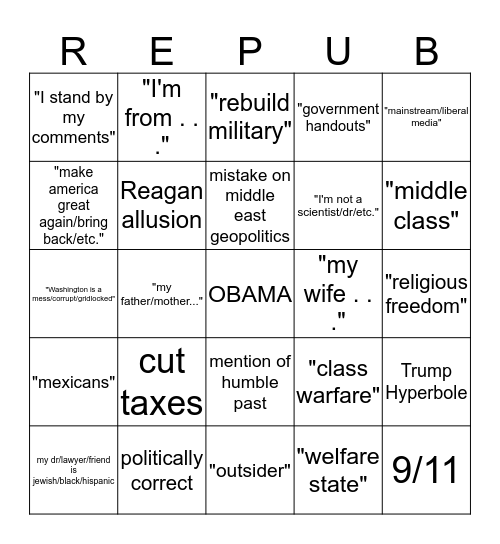 GOP Debate 2015 Bingo Card