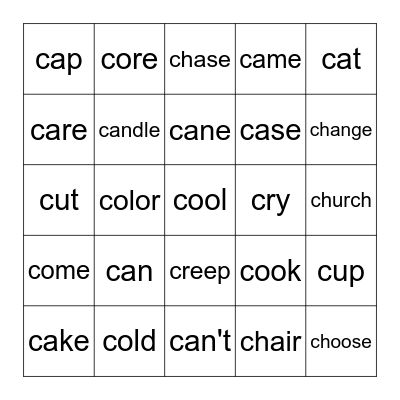 "C" words Bingo Card