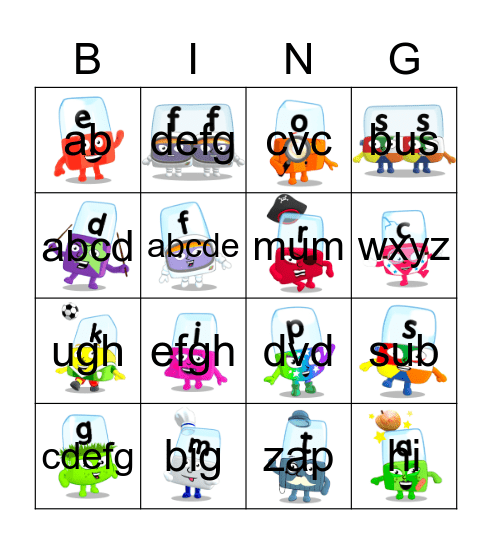 Alphablocks Phase 2 Bingo Card