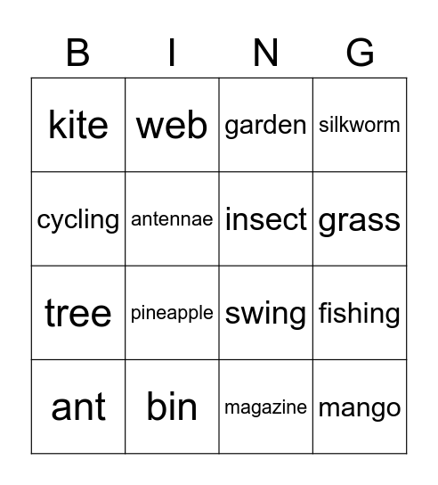 Spelling words Bingo Card