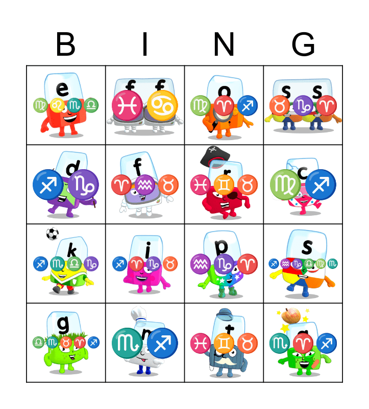 Alphablocks Phase 2 Bingo Card