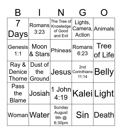 Creation Bingo Card