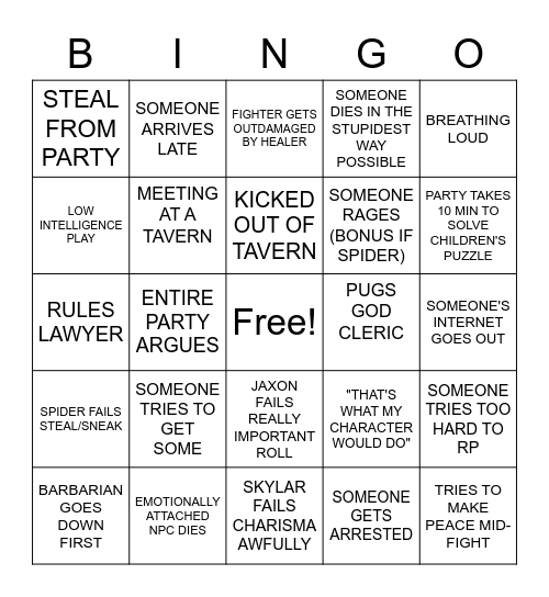 Untitled Bingo Card