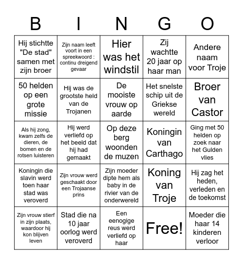 Mythologie Bingo Card