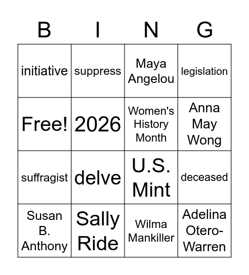 Achieve3000: New Quarters to Honor Women Bingo Card