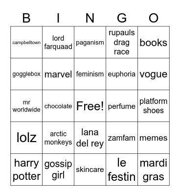 maddie's bday lol Bingo Card