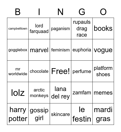 maddie's bday lol Bingo Card