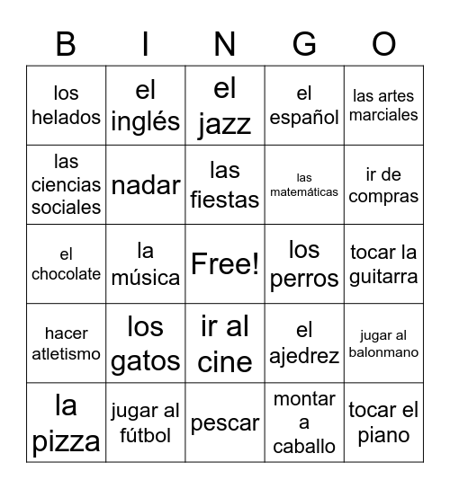 ¿Qué te gusta? Bingo Card