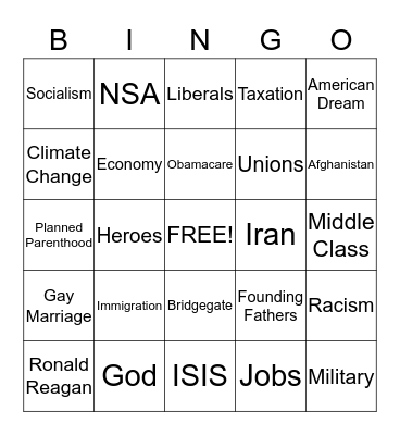 2016 Presidential Debate Bingo (8/6/15) Bingo Card