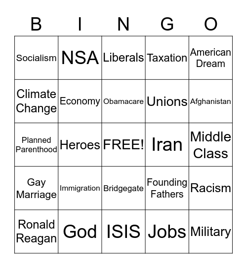 2016 Presidential Debate Bingo (8/6/15) Bingo Card