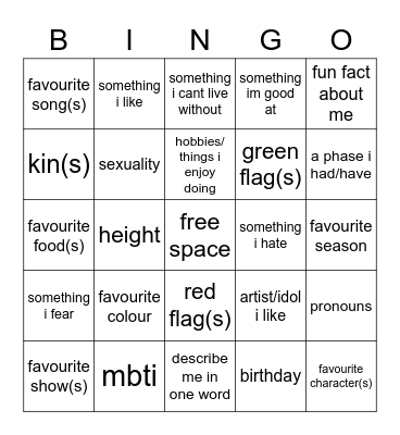 how well do you know me bingo Card