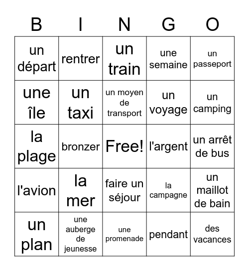 Les voyages Bingo Card