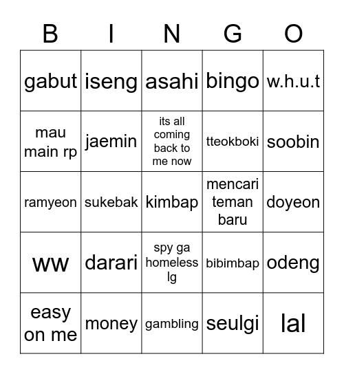 ecan Bingo Card